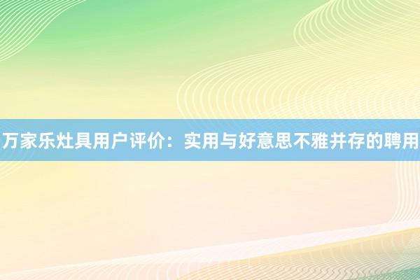 万家乐灶具用户评价：实用与好意思不雅并存的聘用